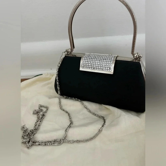 Vintage Hard Shell Evening Purse with Jeweled Clasp and Chain - Picture 11 of 11